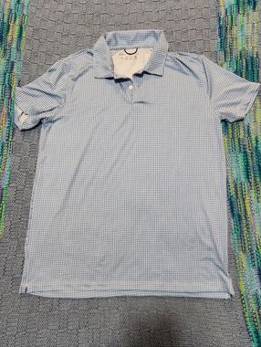 Men's Cotton & Co Light Blue Micro-Check Polo Shirt